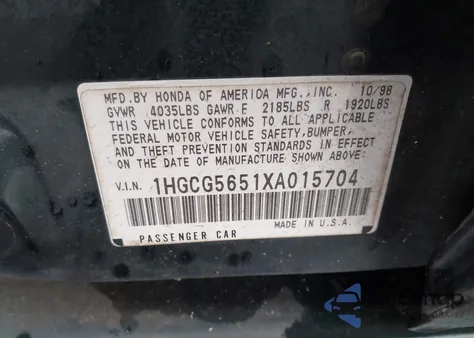 1999 Honda Accord Ex z USA, uszkodzony, nr VIN 1HGCG5651XA015704